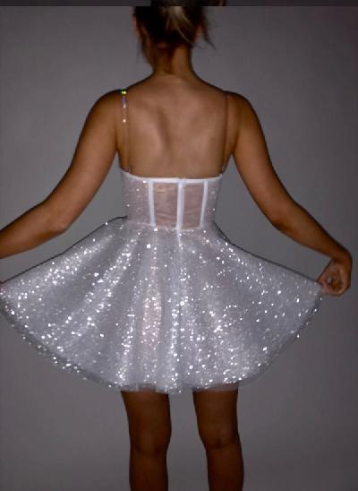 A-Line Sweetheart Short/Mini Sweet Sequined Wedding Dresses