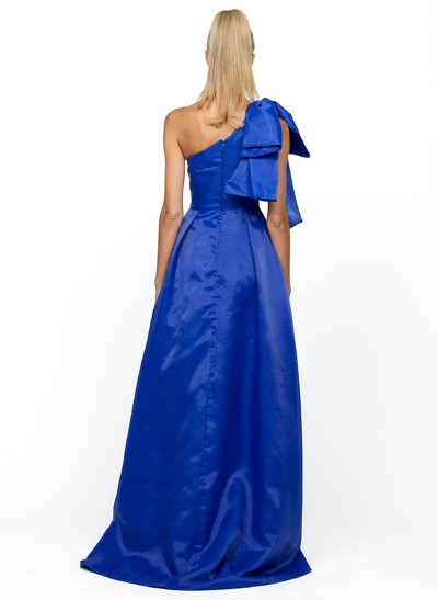 A-Line One-Shoulder Sleeveless Asymmetrical Satin Bridesmaid Dresses With Bow(s)