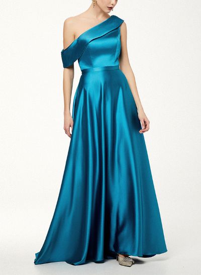 A-Line Asymmetrical Sleeveless Floor-Length Satin Bridesmaid Dresses