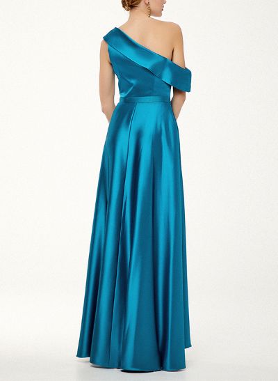 A-Line Asymmetrical Sleeveless Floor-Length Satin Bridesmaid Dresses