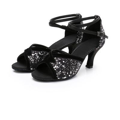 Peep Toe Glitter Ankle Strap Heel Latin Shoes