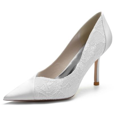 Stiletto Heel Point Toe Silk Like Satin Lace Wedding Shoes