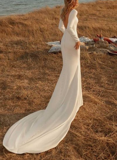 Elegant Trumpet/Mermaid Square Neckline Long Sleeves Wedding Dresses