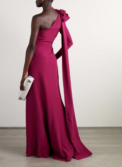 Sheath/Column One-Shoulder Long Sleeves Floor-Length Elastic Satin Evening Dresses