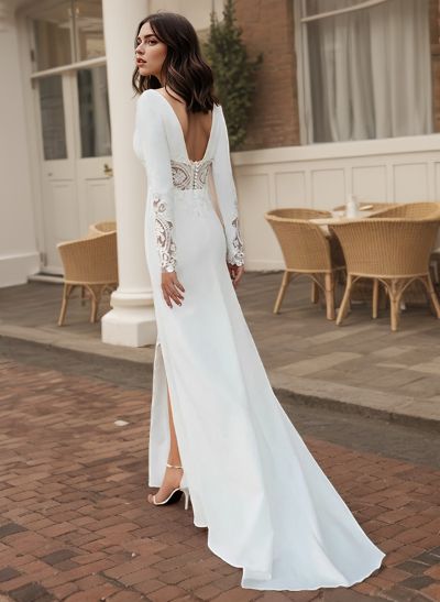 Elegant Lace Long Sleeves Wedding Dress With Split Front