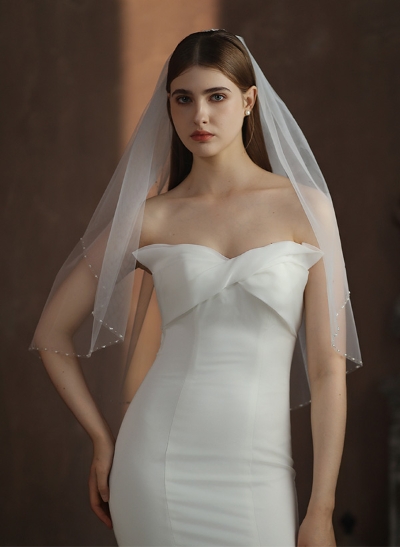 Beaded Edge Tulle Cascade Elbow Length Bridal Veils