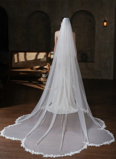 Lace Applique Edge Two-Tier Cathedral Bridal Veils