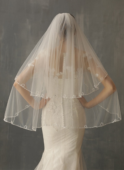 Beaded Edge Cascade Two-Tier Fingertip Bridal Veils