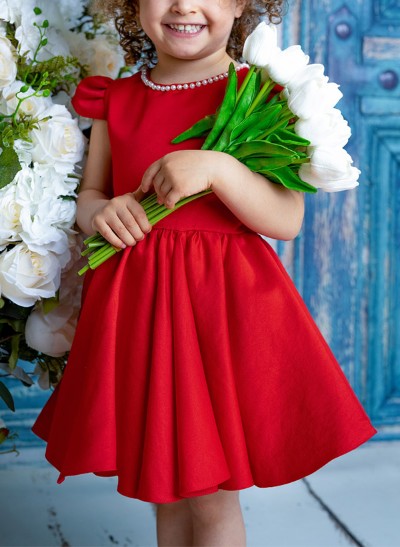 A-Line Scoop Neck Sleeveless Satin Flower Girl Dresses With Bow(s)