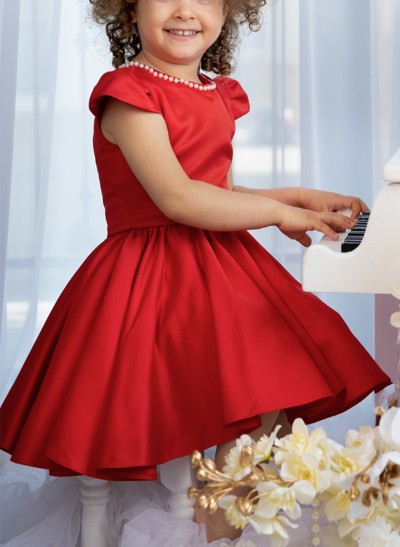 A-Line Scoop Neck Sleeveless Satin Flower Girl Dresses With Bow(s)