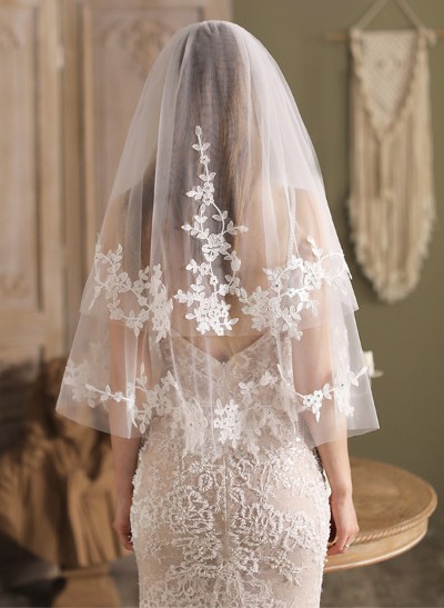 Lace Applique Edge Two-Tier Elbow Bridal Veils