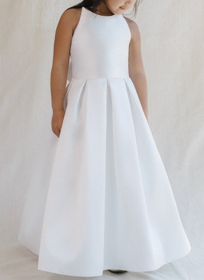 A-Line Scoop Neck Sleeveless Satin Flower Girl Dresses With Bow(s)