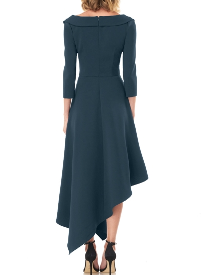 A-Line Cowl Neck 3/4 Sleeves Asymmetrical Elastic Satin Cocktail Dresses