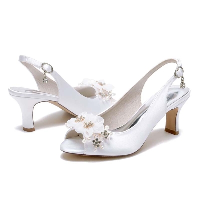 Slingback Heel Peep Toe Wedding Shoes With Rhinestone/Imitation Pearl