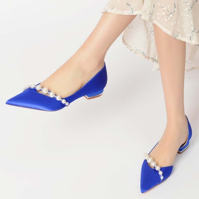 Low Heel Point Toe Wedding Shoes With Imitation Pearl