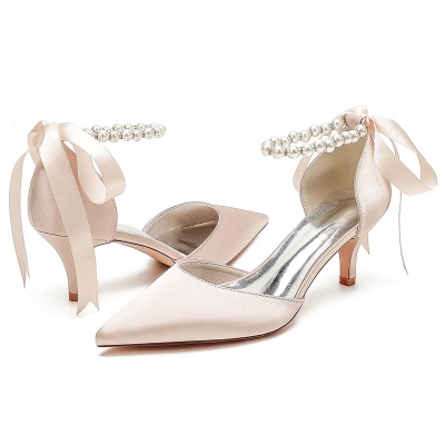 Kitten Heel Point Toe Wedding Shoes With Imitation Pearl