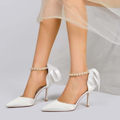 Stiletto Heel Point Toe Wedding Shoes With Imitation Pearl