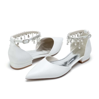 Low Heel Point Toe Wedding Shoes With Imitation Pearl