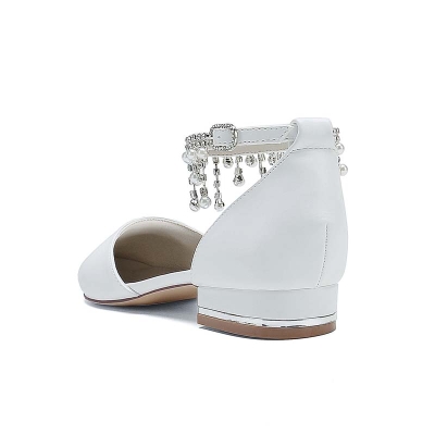 Low Heel Point Toe Wedding Shoes With Imitation Pearl