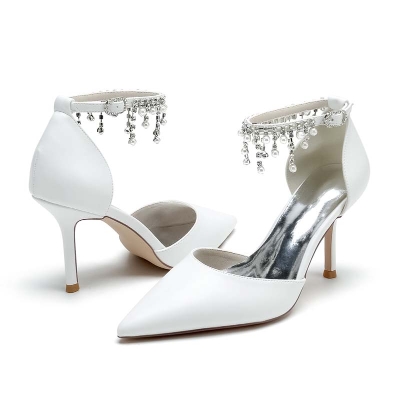 Stiletto Heel Point Toe Wedding Shoes With Imitation Pearl