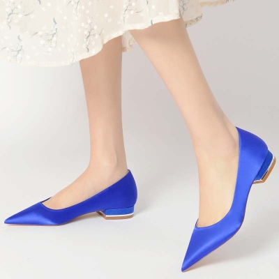 Low Heel Point Toe Silk Like Satin Wedding Shoes