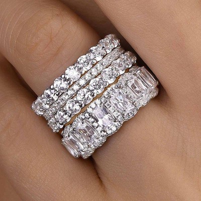 Luxurious Cushion Cut 4PC Wedding Band Set For Women In Sterling Silver