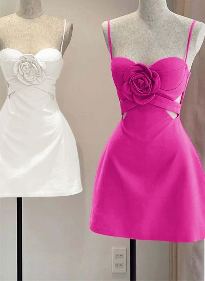 Sheath/Column Elastic Satin(Slight Stretch) Homecoming Dresses With Flower(s)