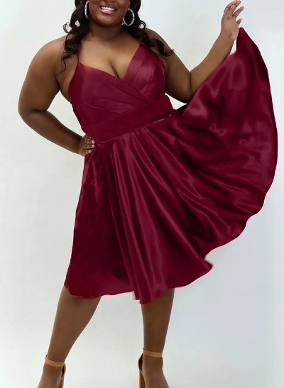 A-Line V-Neck Silk Like Satin(Non-Stretch) Homecoming Dresses