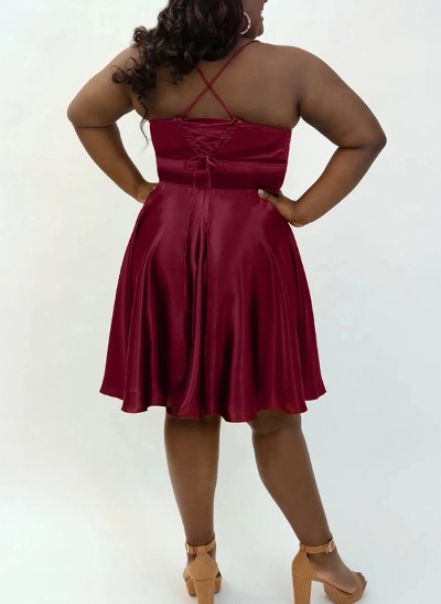 A-Line V-Neck Silk Like Satin(Non-Stretch) Homecoming Dresses