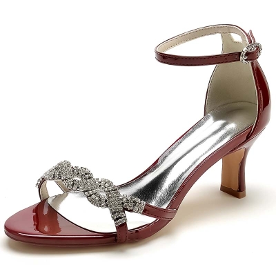 Patent Leather Open Toe T-Strap Heel Wedding Shoes