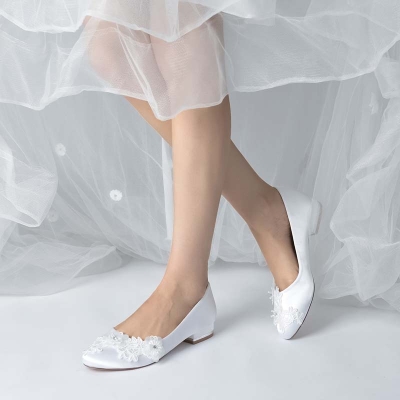 Silk Like Satin Round Toe Low Heel Wedding Shoes