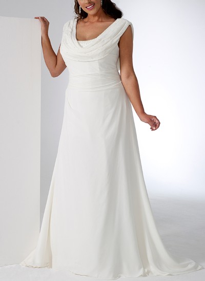 Sheath/Column Cowl Neck Sleeveless Chiffon Plus Size Wedding Dress