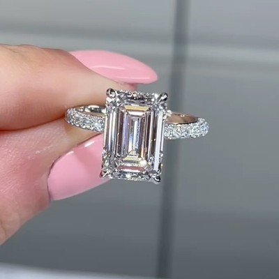 Classic Emerald Cut Simulated Diamond Engagement Ring In Sterling Silver