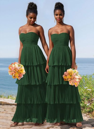 A-Line Strapless Sleeveless Floor-Length Chiffon Bridesmaid Dresses