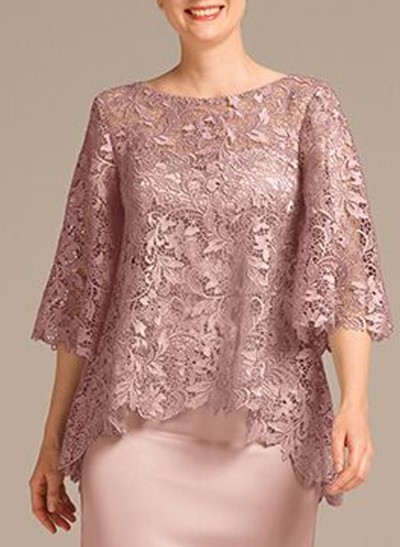 Pullover Scoop Neck 3/4 Sleeve Lace Cape