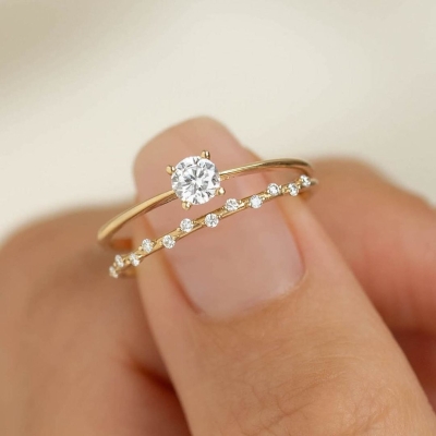 1.5 CT Round Lab Diamond Halo Engagement Ring Sets