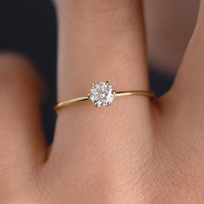 Classic Round Cut Simulated Diamond Engagement Ring In Sterling Silver