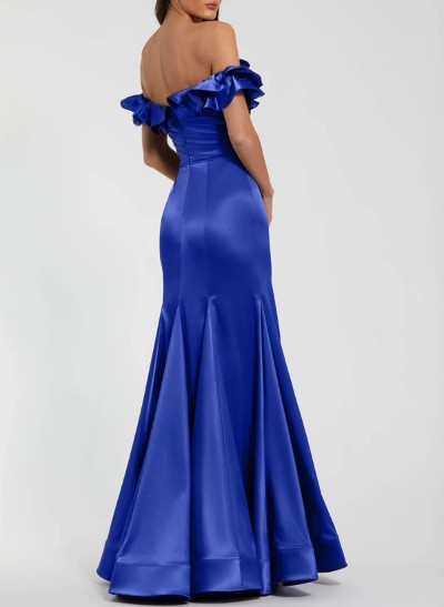 Trumpet/Mermaid Off-The-Shoulder Floor-Length Satin Evening Dresses With Ruffle