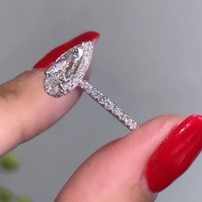 Classic Pear Cut Simulated Diamond Engagement Ring In Sterling Silver