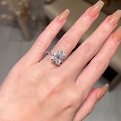 Classic Radiant Cut Simulated Diamond Engagement Ring In Sterling Silver