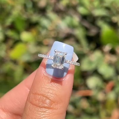 Classic Emerald Cut Sona Simulated Diamond Engagement Ring In Sterling Silver