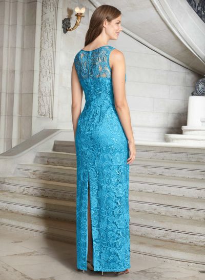 Sheath/Column Scoop Neck Floor-Length Lace/Silk Like Satin Mother Of The Bride Dresses