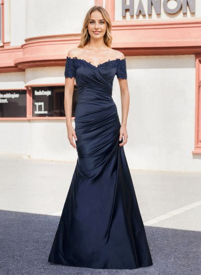 Trumpet/Mermaid Off-The-Shoulder Floor-Length Satin Mother Of The Bride Dresses With Lace