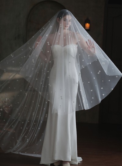 Simple Cut Edge Single Tier Tulle Bridal Chapel Length Wedding Veil