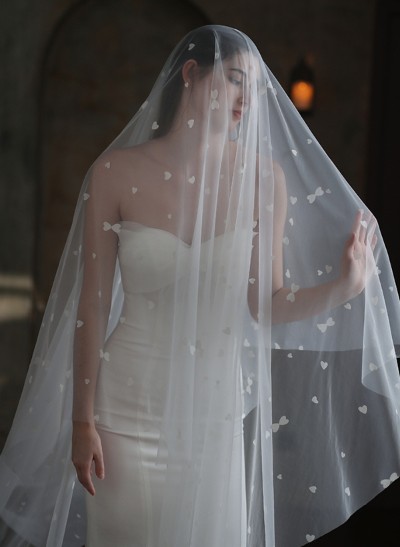 Simple Cut Edge Single Tier Tulle Bridal Chapel Length Wedding Veil