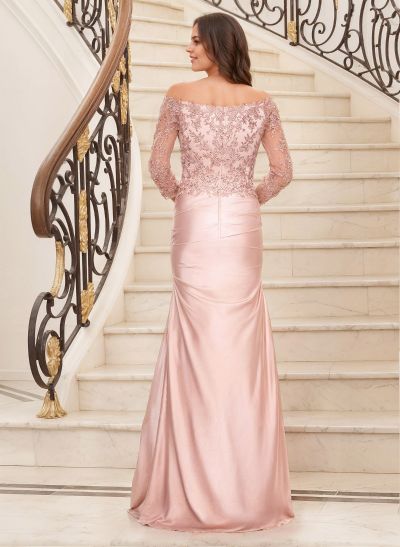 Trumpet/Mermaid Off-The-Shoulder 3/4 Sleeves Matte Satin Mother Of The Bride Dresses With Lace