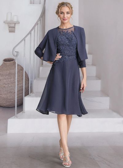 A-Line Scoop Neck Sleeveless Knee-Length Chiffon Mother Of The Bride Dresses With Lace