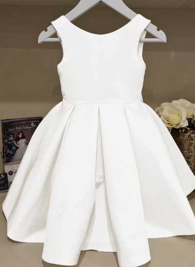 A-Line Scoop Neck Sleeveless Floor-Length Satin Flower Girl Dresses With Bow(s)