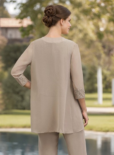 Open Front Knee-Length 3/4 Sleeves Chiffon Jacket