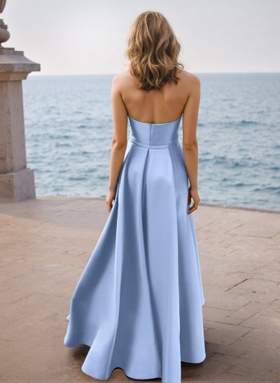 Simple A-Line Sweetheart Sleeveless Floor-Length Satin Prom Dresses